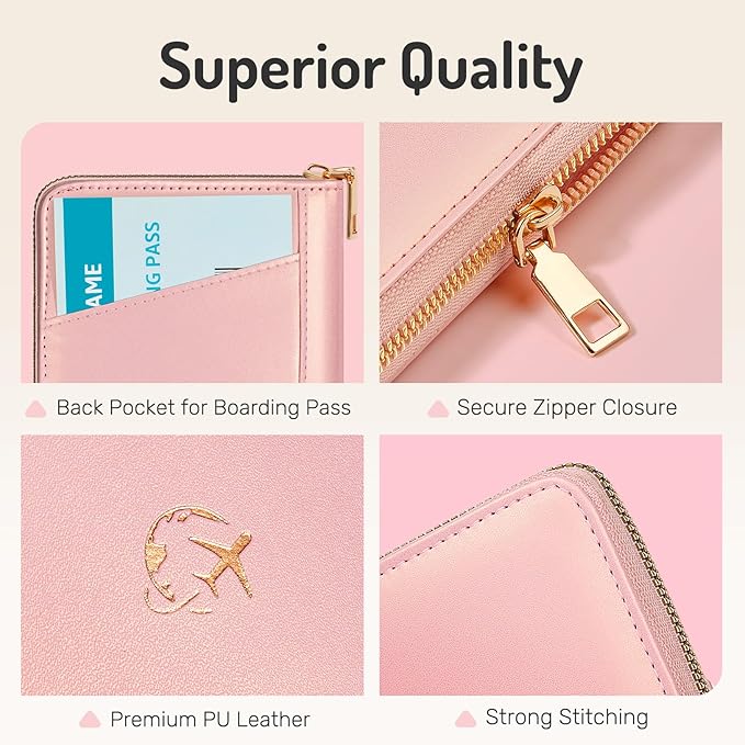 Forvencer Passport Holder Cover with Safe Zipper Closure, Premium Passport Wallet for Travel, Cute RFID Blocking Card Case, Waterproof Travel Accessories for Women, Hot Pink
