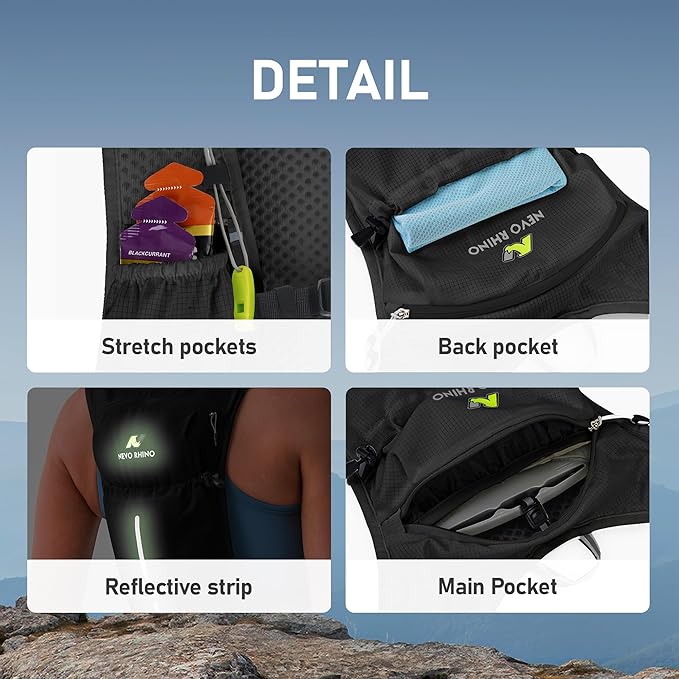 N NEVO RHINO Running Vest, Lightweight Hydration Vest, Insulated Water Backpack with 1.5L Water Bladder for Hiking, Trail, Running,Marathons,Cycling