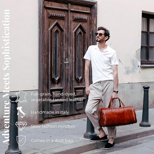 Leather Duffel Bag Weekend Bag Gym Large Travel Bag - Time Resistance