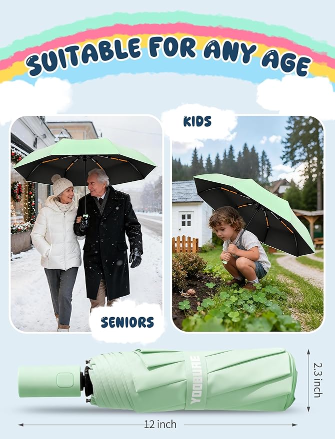 Yoobure Automatic Travel Umbrellas for Rain - Portable & Compact Umbrella for Backpack, Car, UV Umbrellas for Sun Protection, Windproof Folding Small Umbrella in Macaron for Kids, Women, Colorful
