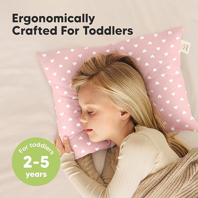 KeaBabies 2-Pack Toddler Pillow 13x18 - Soft Organic Cotton Kids Travel Bed Pillows for Sleeping, School, Nap, Machine Washable, Toddlers 2 to 5, Pillowcase Sold Separately (Hearts)