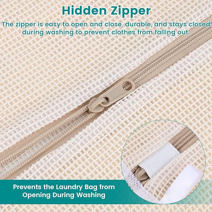 4Pcs Durable Cotton Mesh Laundry Bags for Delicates, 20×24inch Large Breathable Laundry Mesh Wash Bags with Sturdy Zipper for Delicates, Clothes, Pants, Underwear, Bra, Socks (XL)