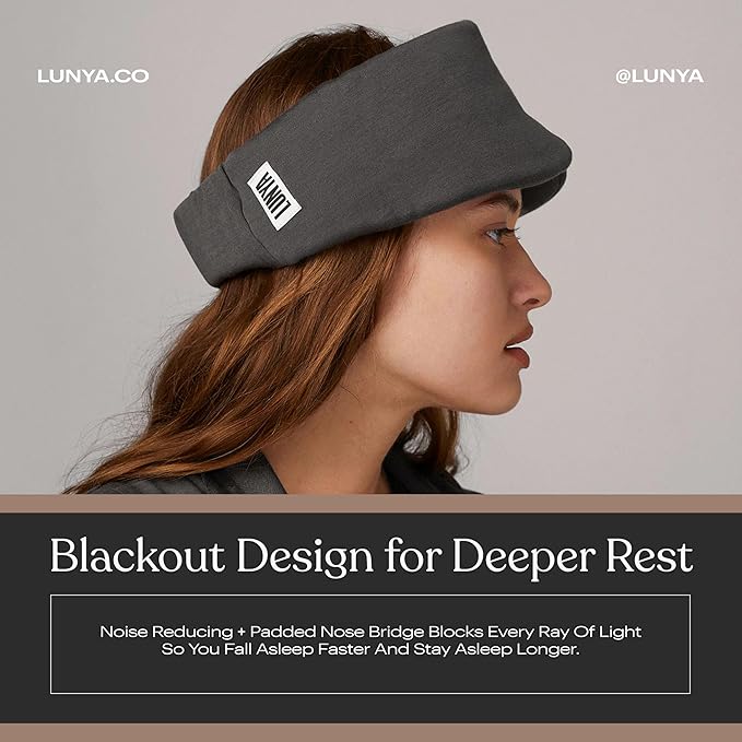 Lunya Sleep Mask with Box - Washable Silk Sleeping Mask and Headband for Beauty Routines - Thermoregulating Comfort for Restful Nights - Silk Eye Mask for Women - Small - Meditative Grey