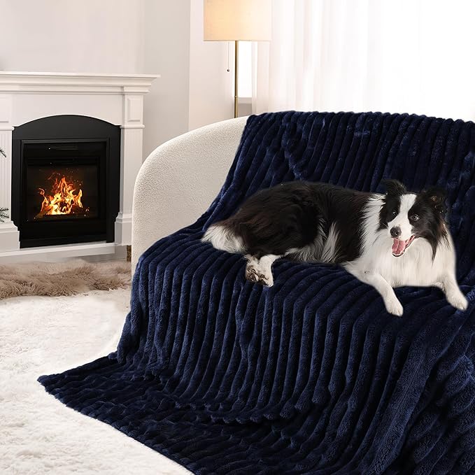 Waterproof Dog Blanket, Soft Fleece Blanket for Couch Protector, Reversible Pet Blankets Furniture Protector Cover for Small Medium Large Dogs Cats (Navy, 60"x80")