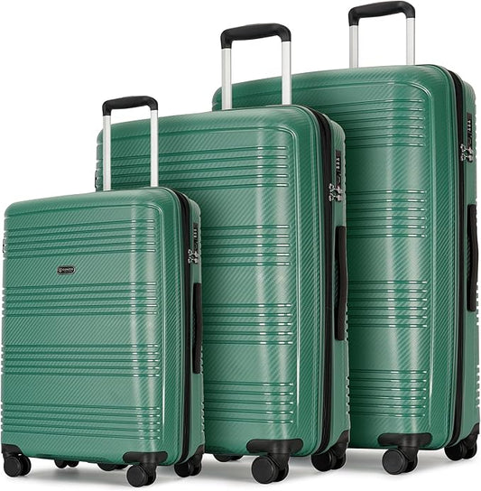GinzaTravel 4 Piece Hardshell Expandable Luggage Sets with Spinner Wheels TSA Lock,Large Suitcases with Wheels, 20inch 25inch 29inch, Green