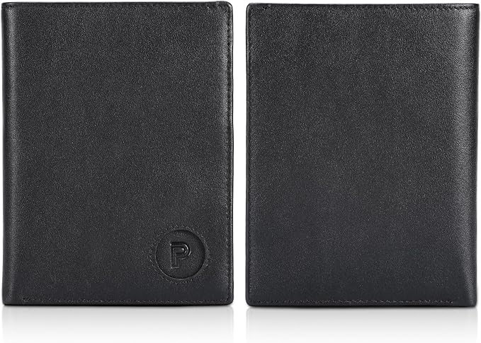 Polare Luxury RFID Blocking Leather Passport Holder Travel Wallet For Men and Women (Black with AirTag Slot)