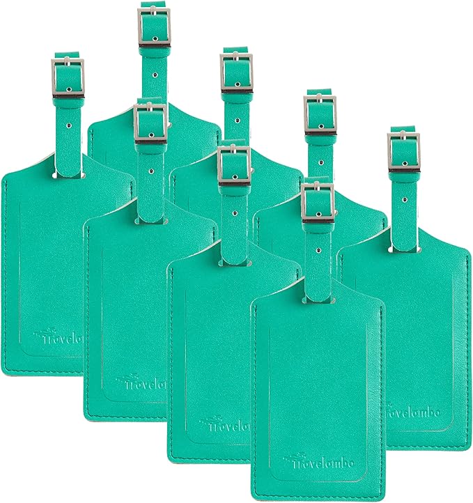 Travelambo 8 Pack Luggage Tags Faux Leather for Suitcases Travel Bag Labels Travel Accessories Essential with Protection Cover ID (Blooming Green)