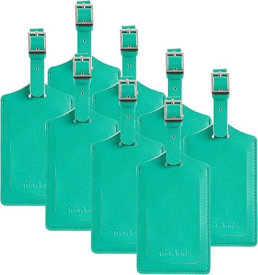 Travelambo 8 Pack Luggage Tags Faux Leather for Suitcases Travel Bag Labels Travel Accessories Essential with Protection Cover ID (Blooming Green)
