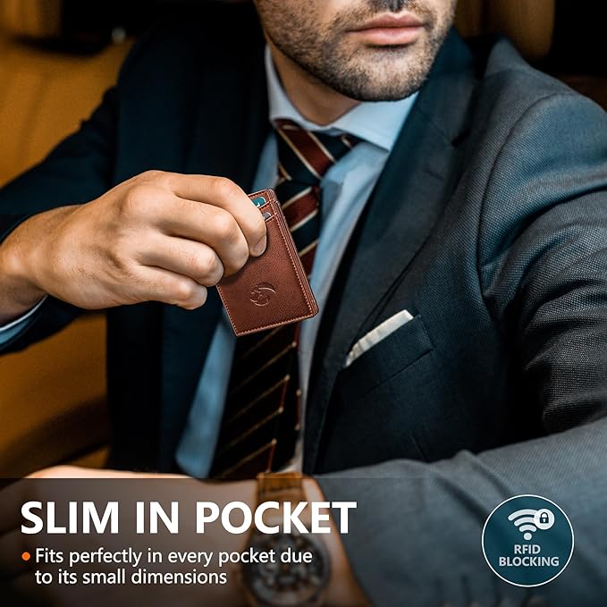 Housmai Magnetic Closure Slim Wallet with Money Clip Gift Boxed,Genuine Leather Front Pocket Wallet for Men, 3.9"x 2.10", RFID Blocking