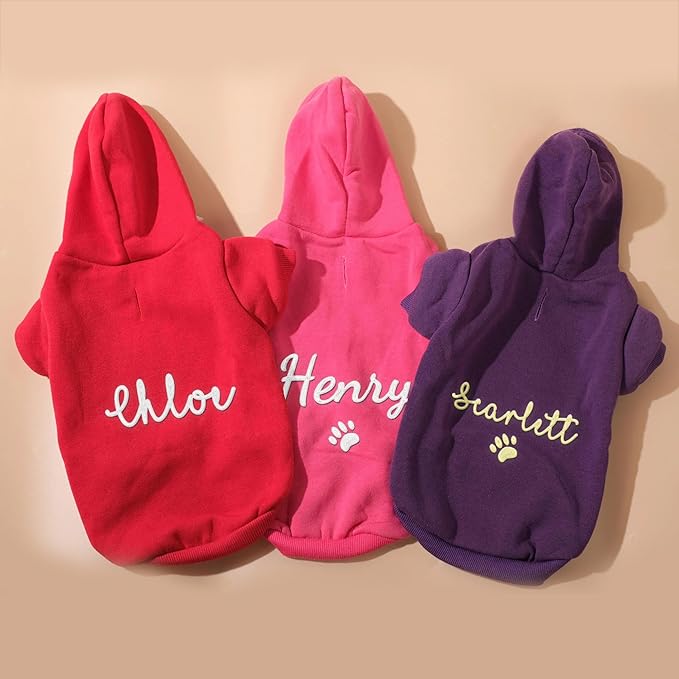 Personalized Name Dog Hoodie, Embroidery Pet Sweaters for Small Dogs, Customized Pet Clothes Warm Winter Outfit for Dogs, Bright Puppy Sweatshirt, Pets Birthday Outfit, Dog Lovers Gifts
