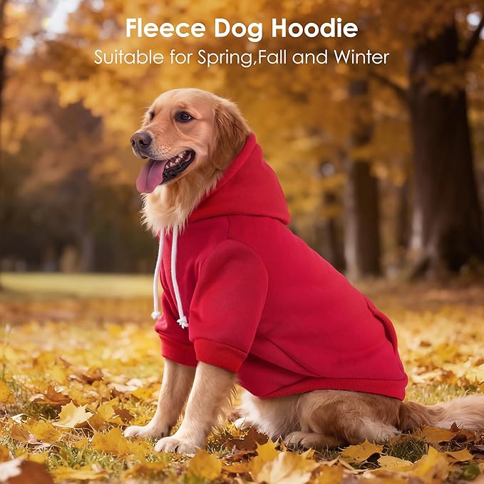 BAOBICUTE Dog Basic Hoodie Soft Dog Clothes Cold Weather Sweaters for Medium Large Dogs Cozy Fabric Warm Sweatshirt with Leash Hole (Red, L (Back: 20.47",Chest: 28.35", Neck: 21.26"))