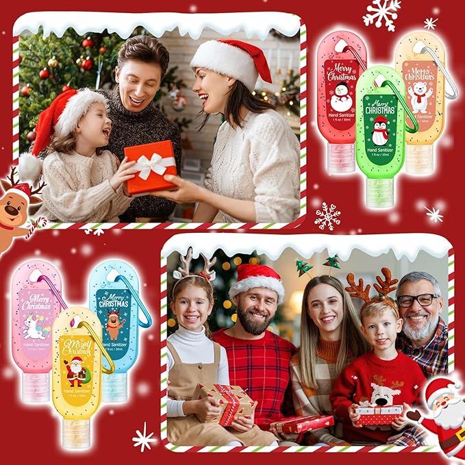 24 Packs Christmas Hand Sanitizers Keychains Gifts Mini Hand Sanitizer Bulk 1oz Travel Size Sanitizer Keychains Gifts Set Christmas Party Favors Treat Goodie Bags Stuffers