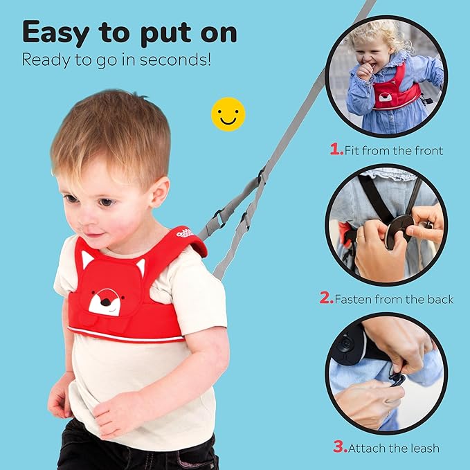 Trunki Toddler Leash - Fuss Free Toddler Walking Reins & Kids Safety Harness | Baby Leash for Kids – Felix Fox (Red)