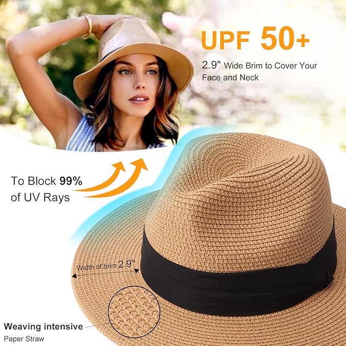 DRESHOW Women Straw Panama Hat