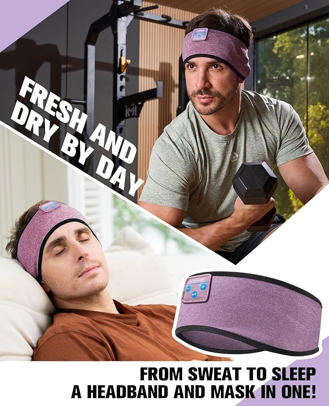 Voerou Sleeping Headphones Wireless Bluetooth 5.4 Headband, Sleep Music Earbuds Earphones with Ultra-Thin HD Stereo Speakers for Sleep Yoga Travel Workout, Unique Christmas Tech Gifts for Men Women