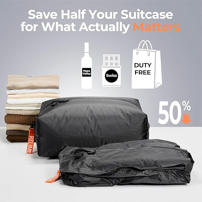 Classic Series Vacuum Bags for Travel Luggage with Wireless Pump, Compression Bags for Carry On Suitcases and Backpack, Vacuum Seal Packing cube for Cloth Packing (2PC + PUMP Gray & Lavender)