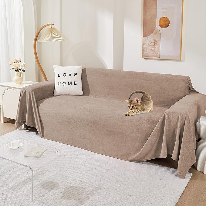 MEETSKY Sectional Couch Cover Washable, Oversized Sofa Cover for 3 Cushion Couch Sofa, Cat Scratch Proof Furniture Protector Covers Soft L Shape Sofa Covers for Dogs, 91" x 150", Khaki