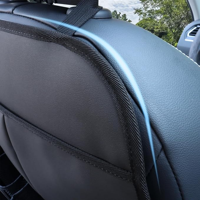 Car Backseat Organizer for Kids, Car Back Seat Storage Bag With 3 Pockets, 2 Drinks Holders, Water Resistant, Kids Toy Storage Kick Mat Back Seat Protector for Toddlers (Black 1-Pack)