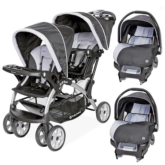 Baby Trend Infant and Toddler Double Stroller & 2 Car Seat Combo, 3 Pc Set, Stormy - Portable and Lightweight Stroller Duo and Car Seat Travel System Tandem