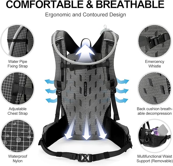 Hydration Backpack, 25L Hiking Backpack with 3L Water Bladder and Rain Cover, Hiking Water Backpack Men Women Lightweight Hydration Pack for Hiking, Cycling, Climbing, Camping