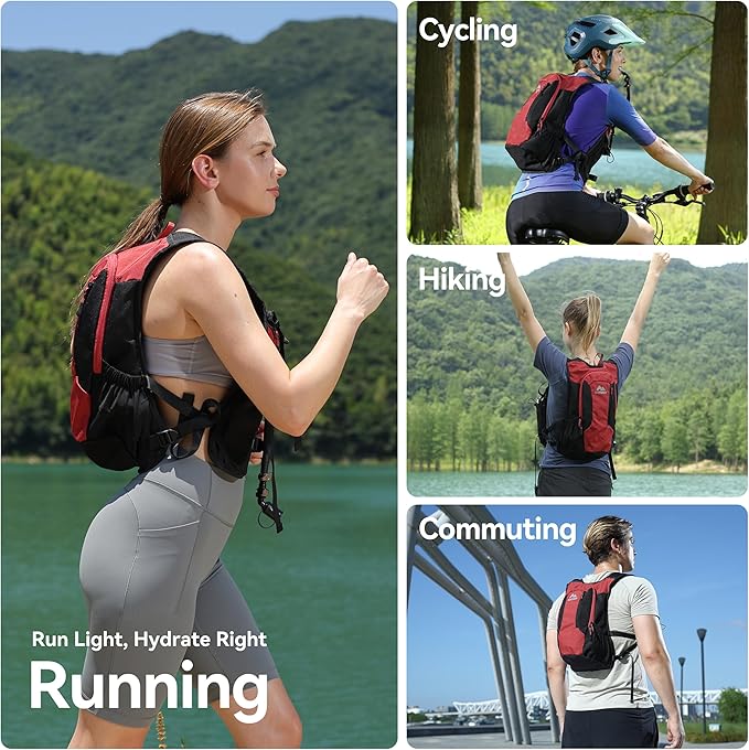 MARCHWAY Lightweight Hydration Backpack with Vest Style Straps & 2.5L TPU Water Bladder, Versatile Sleek Multi-Pocket Pack for Hiking, Cycling, Running, Backpacking, Travel