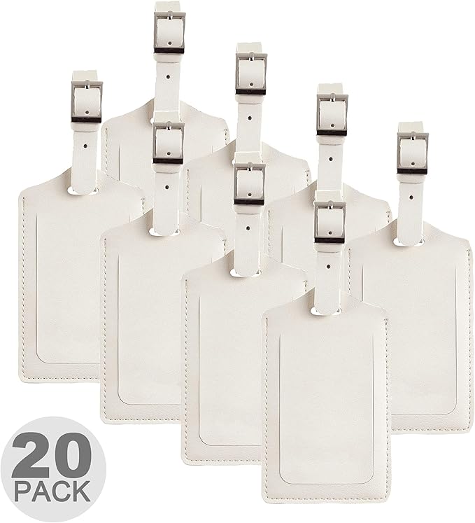 Travelambo 20 Pack Luggage Tags Faux Leather for Suitcases Travel Bag Labels with Protection Cover ID (Ivory)