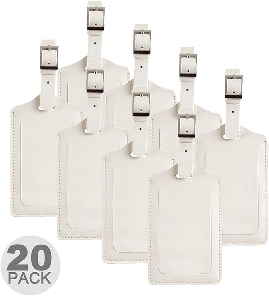 Travelambo 20 Pack Luggage Tags Faux Leather for Suitcases Travel Bag Labels with Protection Cover ID (Ivory)
