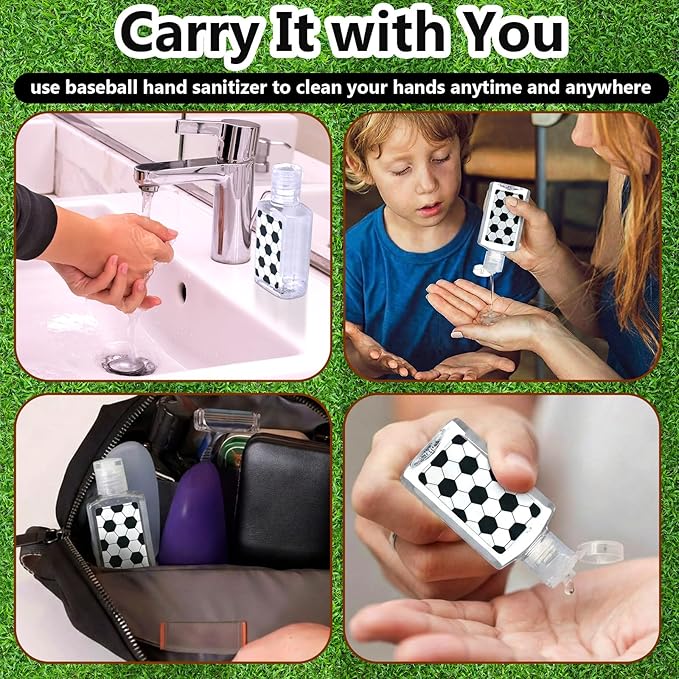 50 Pcs Soccer Party Favors - Mini Hand Sanitizer Soccer Senior Night Gifts Bulk Travel Size for Team Sports Theme Party Supplies Birthday Goodie Bags Stuffers