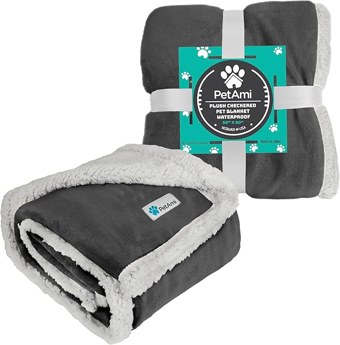 PetAmi Waterproof Dog Blanket for Small Medium Dog Puppy Cat Throw for Couch Cover Leakproof Protection, Sherpa Fleece, Reversible Soft Washable 29x40 Charcoal Gray