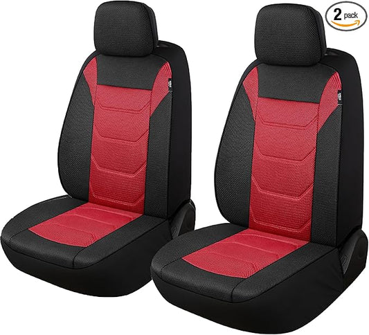 Pariiaotin 3D Air Mesh Car Seat Cover Front Sets Washable and Breathable Premium Cloth Automotive Vehicle Seat Covers for Cars Interior, Universal Fit for Most Cars, Sedan, Truck, SUV(Black/Red)