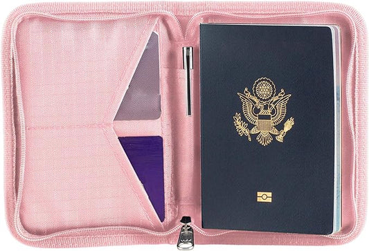 Passport Holder & Travel Wallet with RFID Blocking - Premium Document Organizer Case for Men and Women - Holds Passports, Cards, Tickets, ID, Cash - Compact Zippered Wallet - Rose