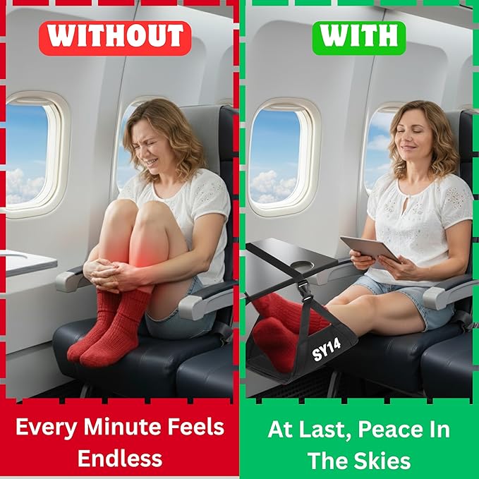 Premium Foot Hammock for Plane Travel – Foot Hanger for Flights Portable Foot Rest for Air Travel Memory Foam Leg Rest Under Desk Foot Hammock Travel Gift Men Women Wheelchair footrest Christmas