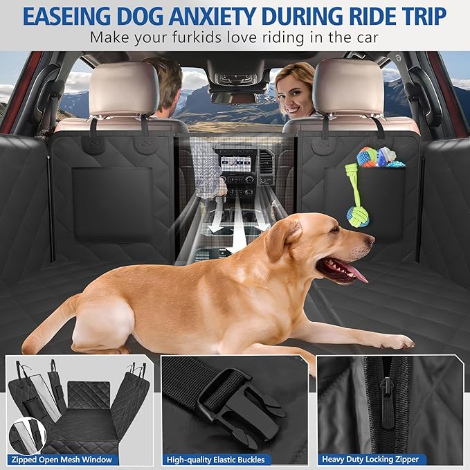 XL Truck Back Seat Extender for Dogs, Dog Seat Cover Back Seat Holds 420lbs, Hard Bottom Pet Seat Covers for Crew Cab Trucks, Dog Hammock for F150, RAM1500, Sierra, Tundra, Silverado, Titan Black