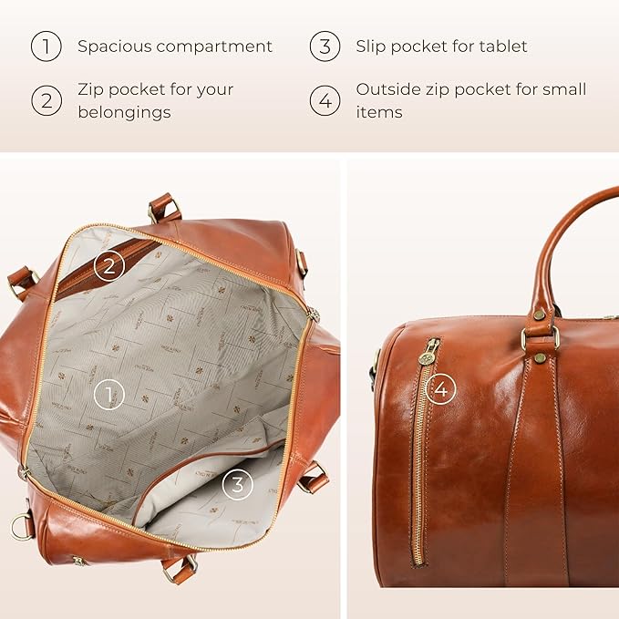 Leather Duffel Bag Weekend Bag Gym Large Travel Bag - Time Resistance