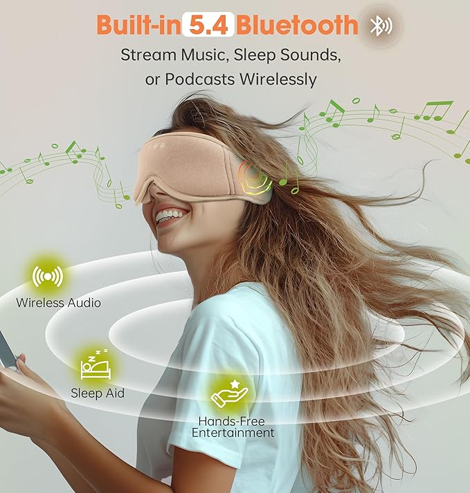 Sleep Mask with Headphones Bluetooth 5.4，LC-dolida 2025 New 3D Bluetooth Sleep Mask Headphones with Soft Bamboo Cotton for Side Sleepers Women Men, Sustainable Luxury for Better Sleep