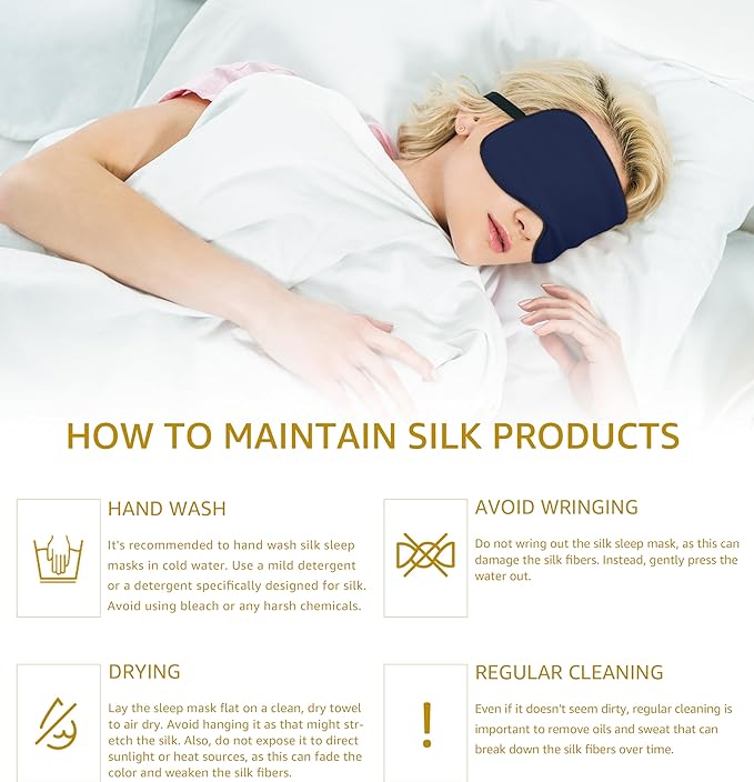 Luxury Pure Silk Sleep Mask | 100% Natural Mulberry Silk | Double-Sided Softness | Adjustable Strap & Full Light Blocking | Perfect for Travel, Office Naps & Nighttime Sleep (Navy Blue)