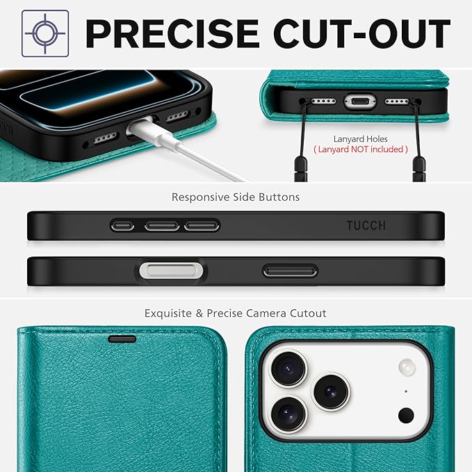 TUCCH Wallet Case for iPhone 17 Pro Max (6.9") 2025, 4 Card Slots | RFID Blocking | Stand | PU Leather | Magnetic Closure | Protective Flip Folio Cover | Shockproof TPU Shell | Cyan