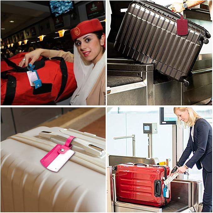 FINTIE 2 Pack Luggage Tags, Leather Name ID Labels with Privacy Cover for Travel Bag Suitcase, Theme - Genuine Leather-Purple