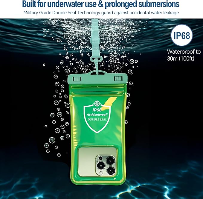 AiRunTech Waterproof Phone Pouch,Double Seal Floating Phone Case for Swimming Kayak Paddle Board,Protector iPhone 17 16 15 14 13, River Lake Canoe Boating Beach Accessories(Iridescent Green+Black)