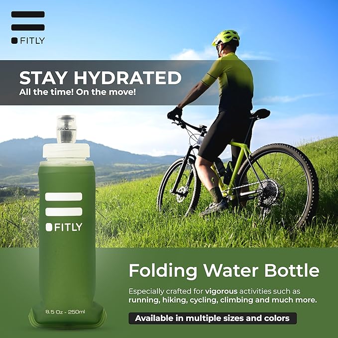 FITLY Soft Flask - Shrink As You Drink Soft Water Bottle for Hydration Pack - Folding Water Bottle Ideal for Running, Hiking, Cycling, Climbing & Rigorous Activity