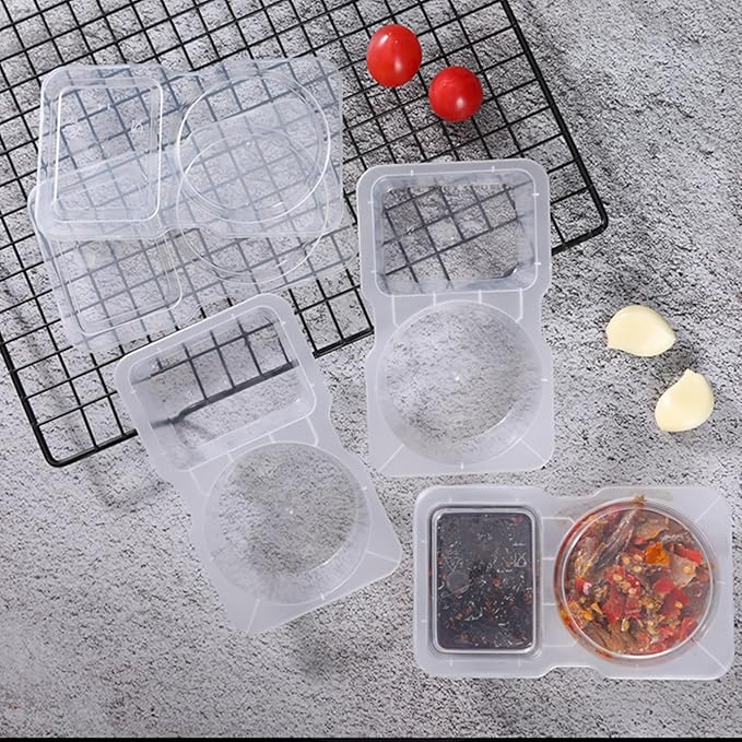 VOUKEN Double Compartment Condiment Container with Lid Double Compartment Snack Containers Double Compartment Snack Containers for to-go Sauce, Sampling, Travel Snack (Transparent 20PCS)