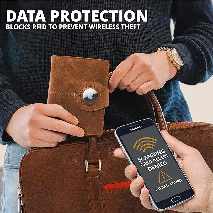 GARZINI Passport Holder with AirTag, Passport Wallet with RFID, Travel Accessories, Travel Document Holder with ID Window, Leather Passport Holder for 7 Cards, Carbon Black