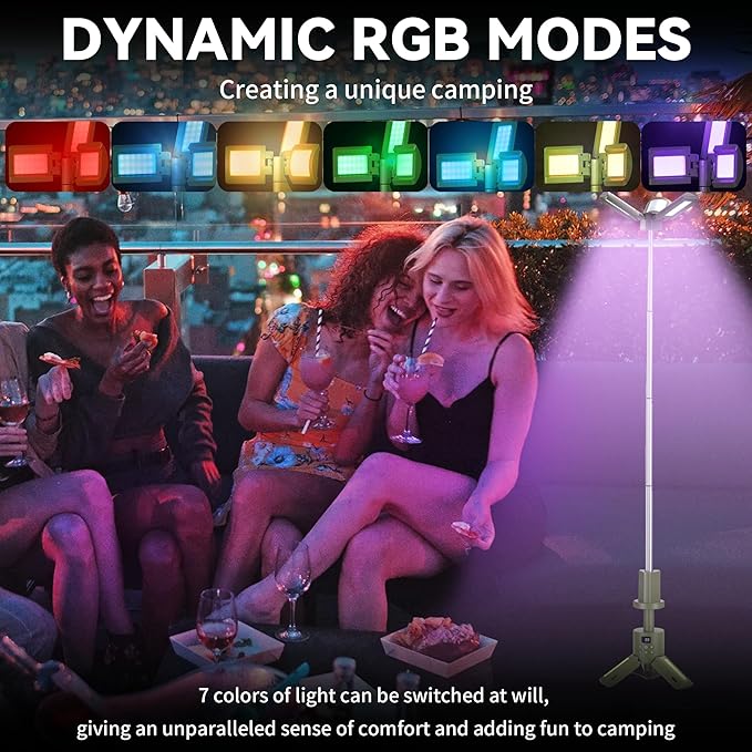 Rechargeable 14000mAh Camping Light & Lantern with Stand, 6000LM Telescoping Camping Tent Light, Cordless Dimmable Waterproof, Magnetic Base/Clip Hook for Hiking Fishing, Emergency Flashlight