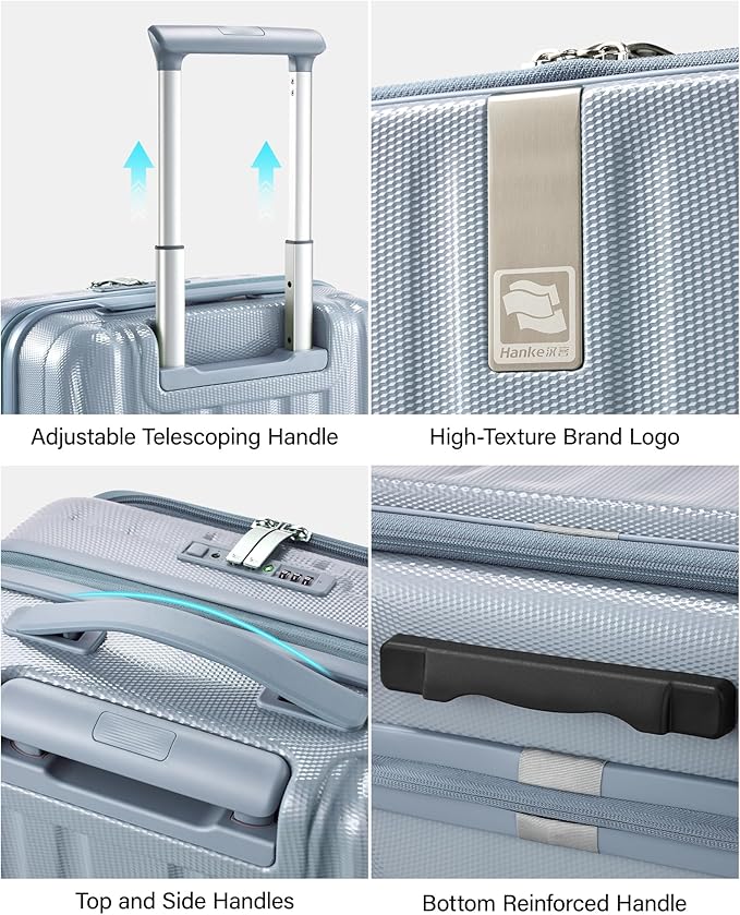 Hanke 24 Inch Expandable Luggage Top Opening Checked Bag Luggage Hard Shell Suitcases with Wheels Lightweight Travel Luggage Medium Suitcase with Lock for Woman Men-Grey