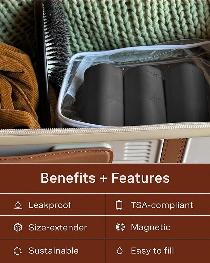 Cadence Extender - Add On to Any Flex Magnetic Containers with Lids,Extension to Travel Bottles for Toiletries - Carry On Travel Essentials For Women/Men - Adds Additional 1.43 fl oz - 3pk, Charcoal