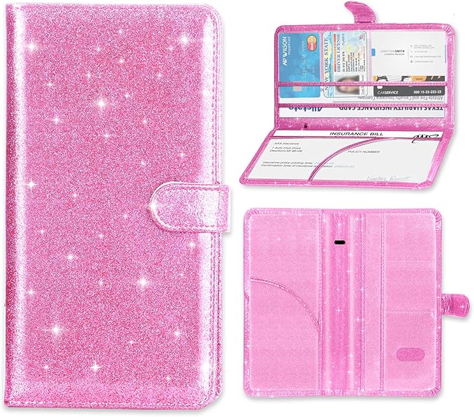 Car Registration and Insurance Card Holder, Document Holder for Cards, Driver Vehicle License Document Glove Box Compartment Organizer, Car Essentials For Women