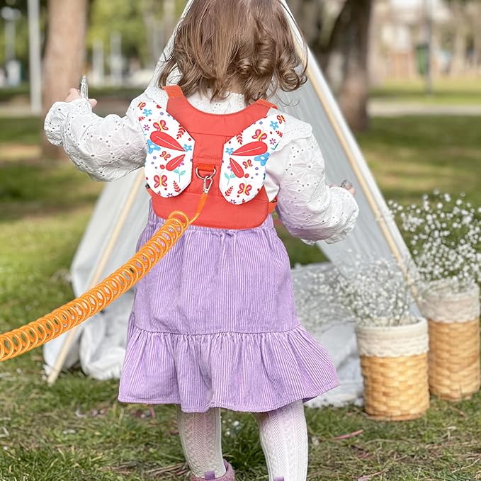 Toddler Harness Leash, Accmor 3 in 1 Cute Butterfly Kids Leash +Anti Lost Wrist Link for Outdoor Travel, Adorable Child Walking Harness Wristband Assistant Strap Belt Protector for Baby Girls (Orange)