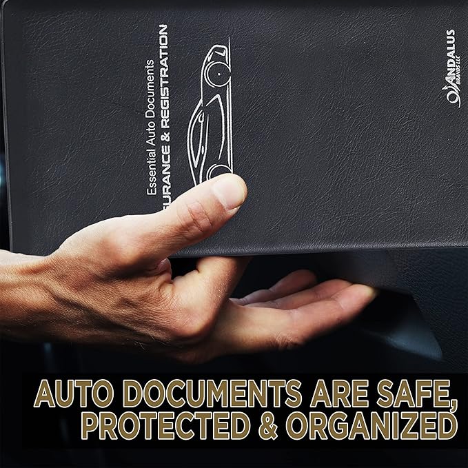 Andalus Auto Registration & Insurance Card Holder Pack of 2, Waterproof Essential Car Registration Holder with Hook & Velcro Closure, Perfect for Every Vehicles Glove Boxes (Black - 9.5" x 5.15")