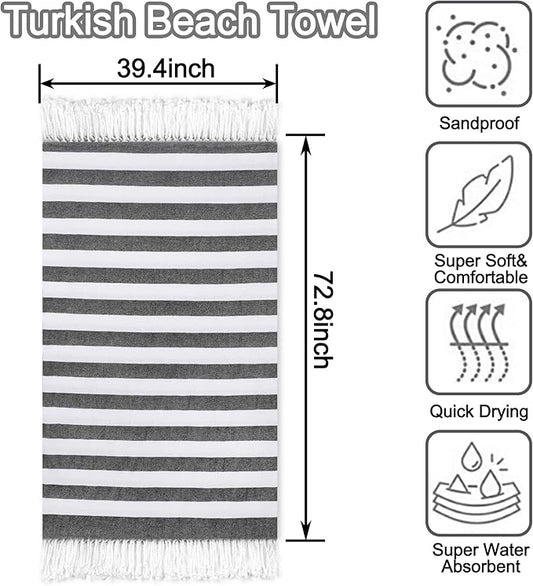 2 Pack Oversized 39 x 72 Turkish Beach Towels, Super Absorbent & Quick Dry, Sand Free, Lightweight Pool Towels for Adults, Travel Towel, Super Soft, Sand Resistant