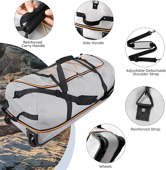 110L Expandable to 140L 32” Foldable Oxford Soft-Sided Rolling Duffle Bag with 2 Heavy-Duty Wheels,3 Large Compartments,Adjustable Shoulder Strap and Attached Organizer Pouch,Grey